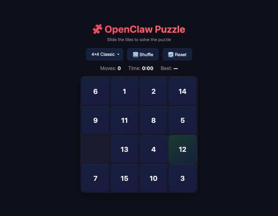 OpenClaw Puzzle Game
